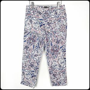 TALBOTS The Perfect Crop Paisley Scroll Patriotic Talavera Vibrant Crop Pants 8